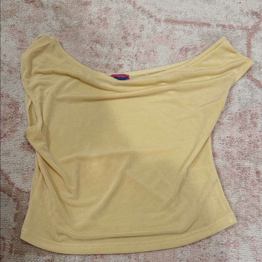 Edikted Pale Yellow Off-Shoulder Crop Top